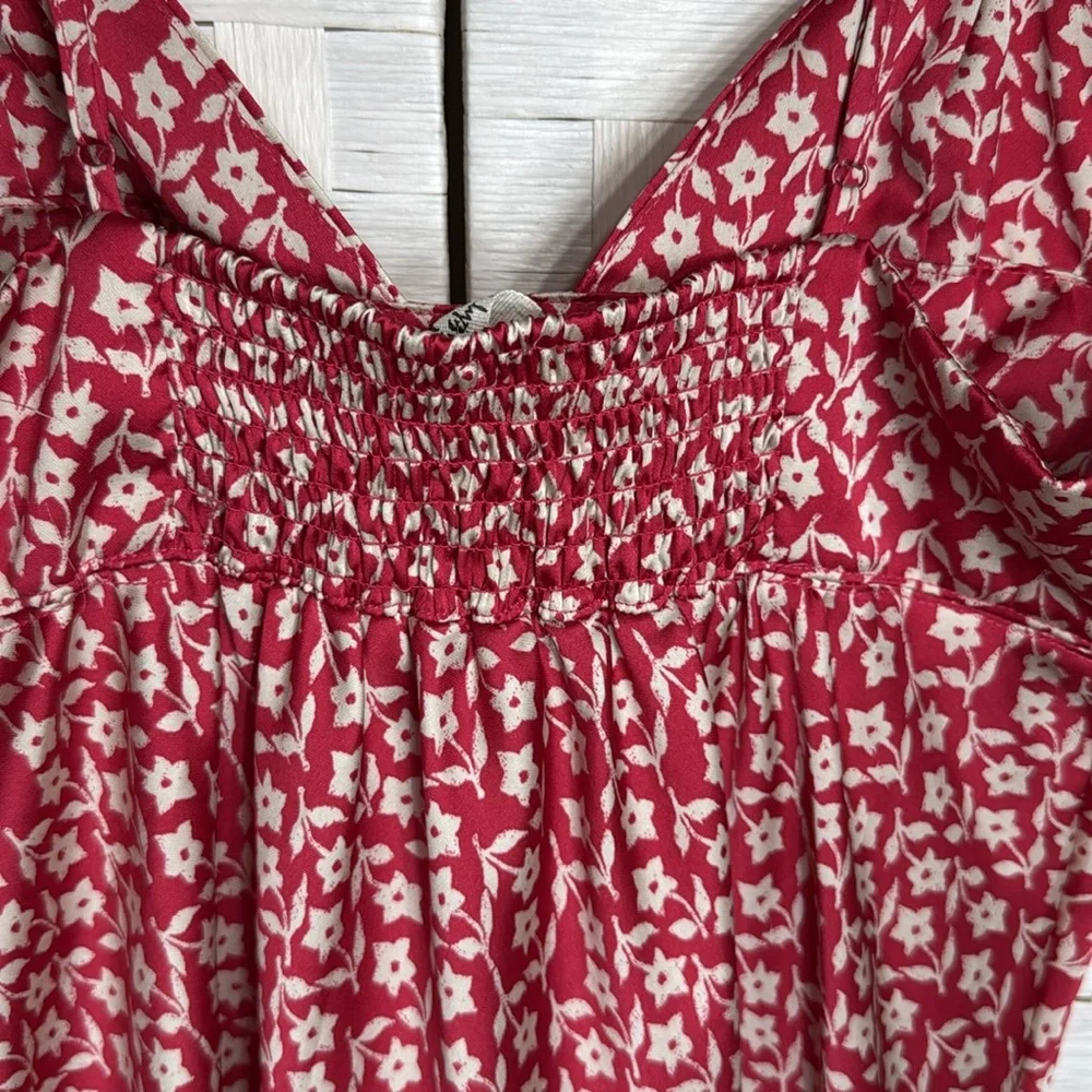 Free People On Our Radar Red Floral-Print Satin Mini Dress/Tunic Size Medium - Picture 9 of 15